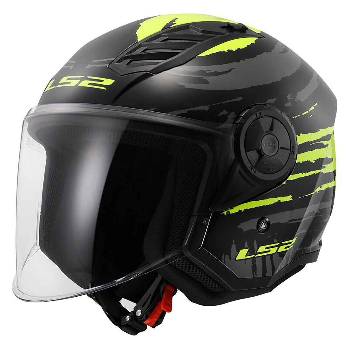 LS2 OF616 AIRFLOW-II BRUSH OPEN FACE HELMET - BLACK Hi-ViZ