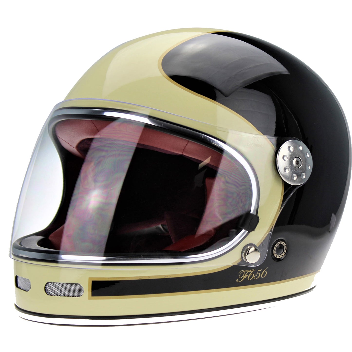 VPR.303 F656 FIBERGLASS FULL FACE RETRO HELMET - BLACK / CREAM