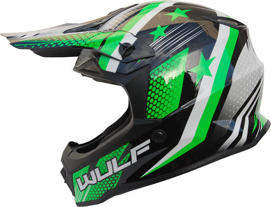 WULFSPORT ICONIC MOTOCROSS KIDS HELMET - GREEN
