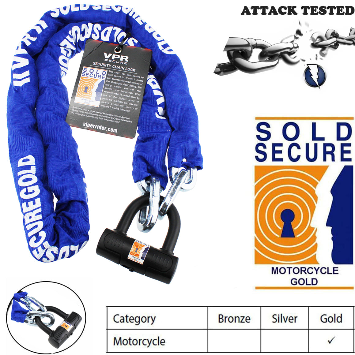 VPR Sold Secure Gold Chain & Lock - 1.8m – Riderwear