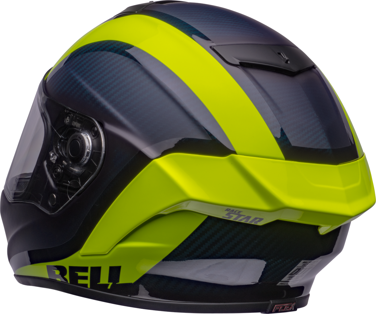 Bell Street Race Star Flex DLX Adult Full Face Helmet - Tantrum 2 Matte Gloss Dark Blue/Hi-Viz Yellow