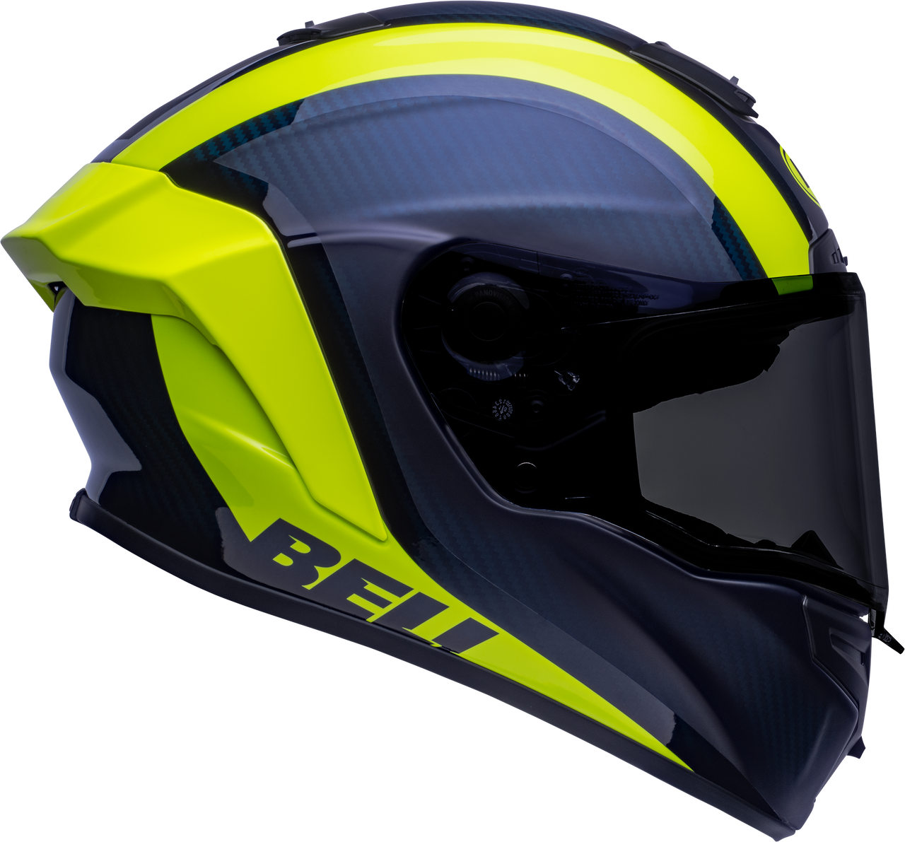 Bell Street Race Star Flex DLX Adult Full Face Helmet - Tantrum 2 Matte Gloss Dark Blue/Hi-Viz Yellow