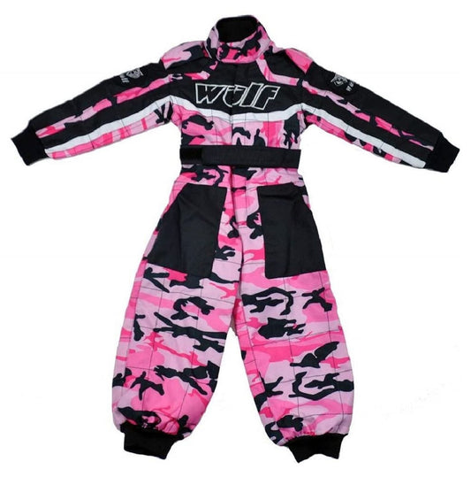 WULFSPORT KIDS ONE PIECE KART SUIT - CAMO PINK