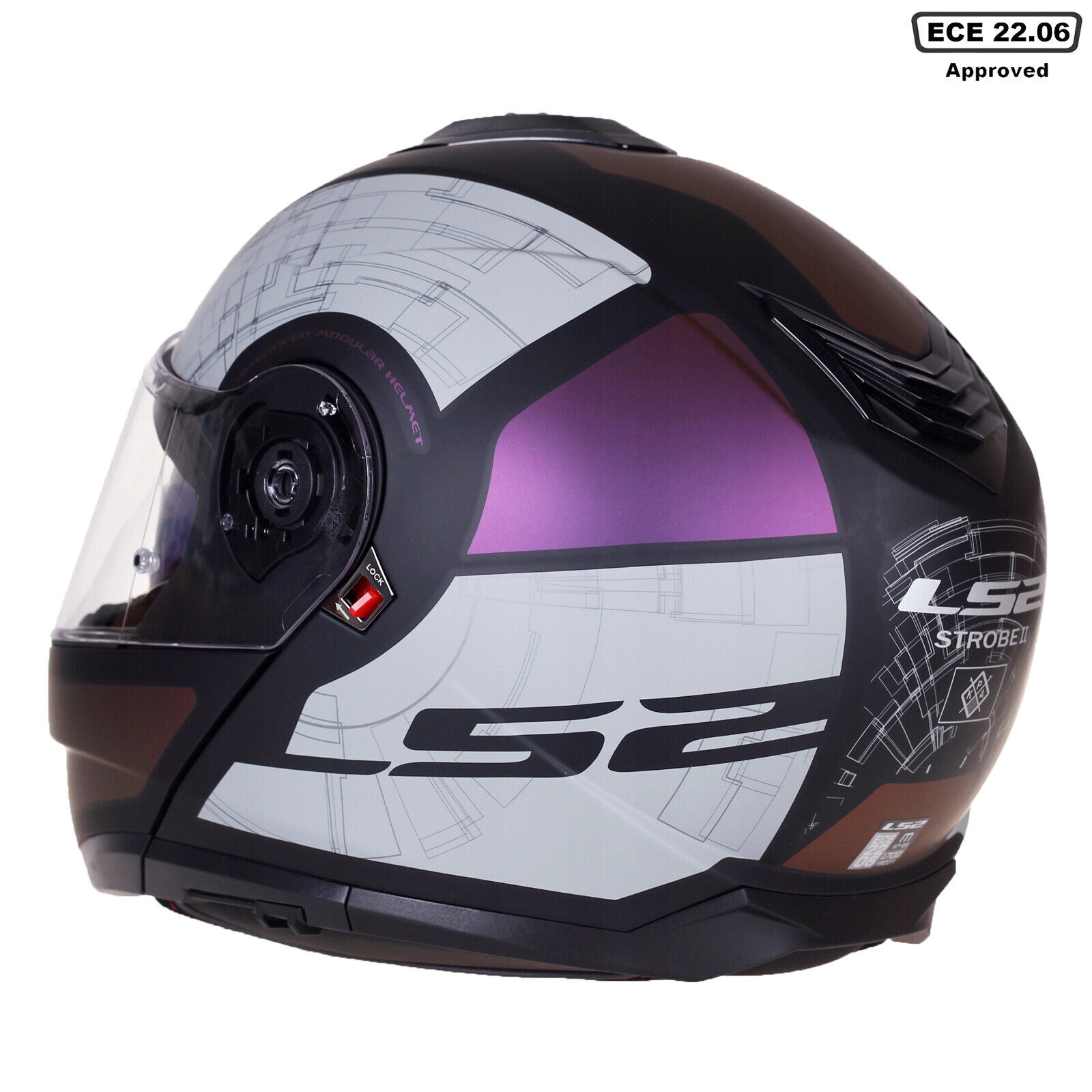 Riderwear | LS2 FF908 STROBE-II ORION Flip-Up Helmet - Matt Black Purple