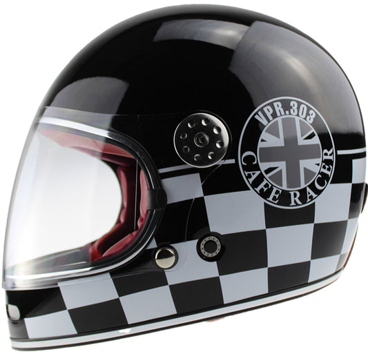 VPR.303 F656 FIBERGLASS FULL FACE RETRO HELMET - NEW 59 BLACK / WHITE