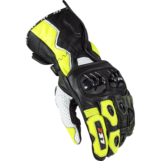 LS2 SWIFT LEATHER GLOVES - BLACK NEON YELLOW