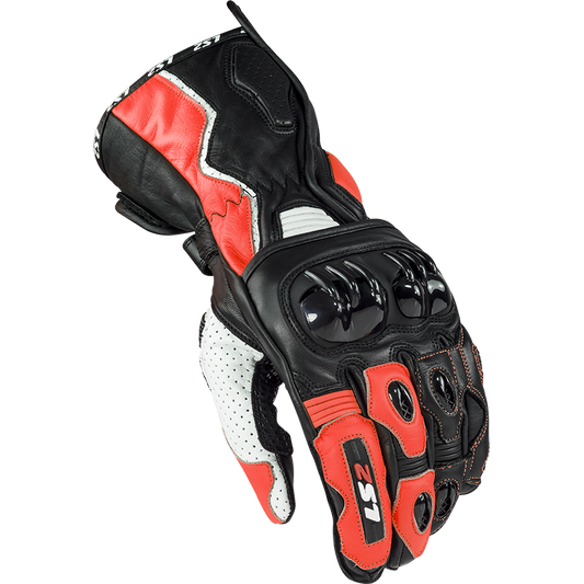 LS2 SWIFT LEATHER GLOVES - BLACK WHITE RED
