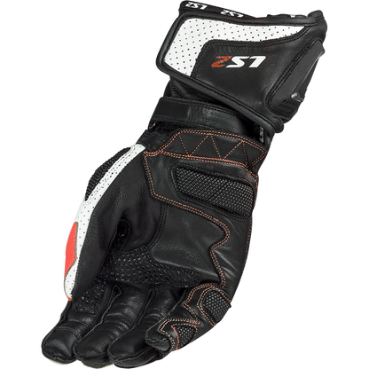 LS2 SWIFT LEATHER GLOVES - BLACK WHITE RED
