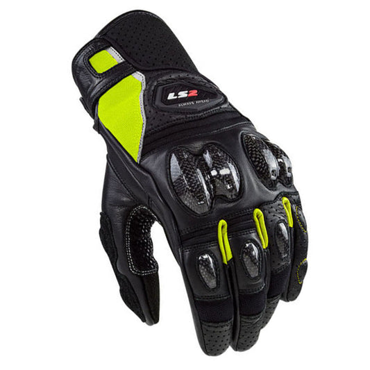 LS2 SPARK 2 MAN LEATHER GLOVES - BLACK Hi-ViZ