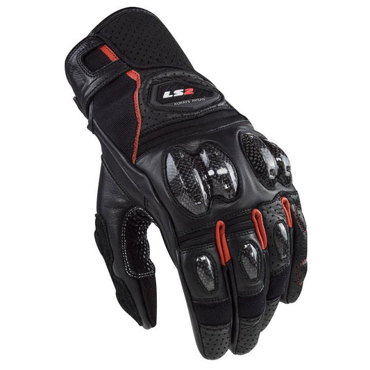 LS2 SPARK 2 LEATHER MAN GLOVES - BLACK RED