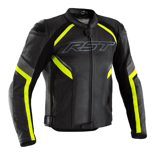 SABRE CE MENS LEATHER JACKET - FLO YELLOW