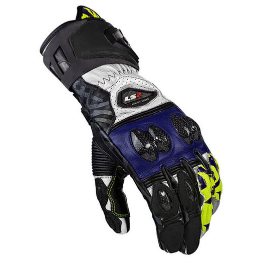 LS2 FENG RACING LEATHER GLOVES - BLACK BLUE