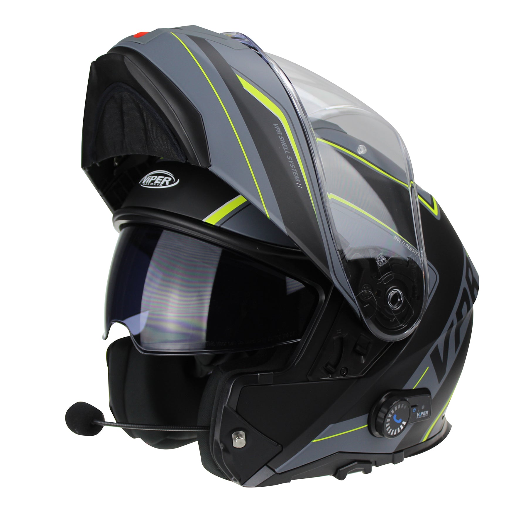 VIPER V191 FLIP-FRONT BLUETOOTH HELMET-RAZE FLUO