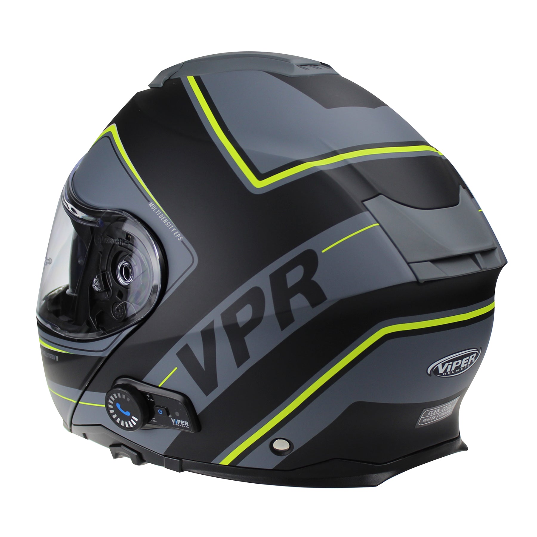 VIPER V191 FLIP-FRONT BLUETOOTH HELMET-RAZE FLUO