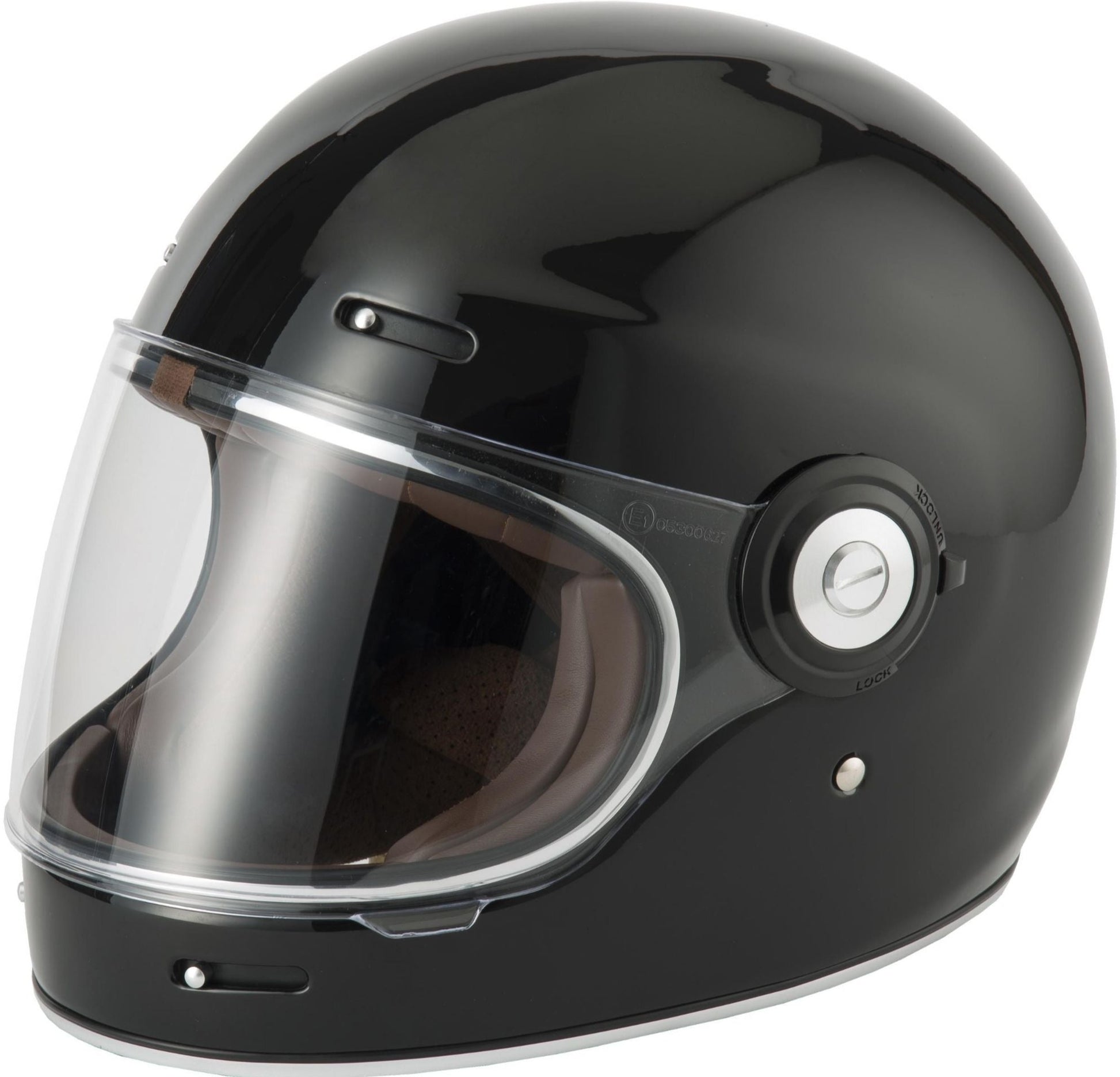 VCAN V135 FIBERGLASS FULL FACE RETRO HELMET - GLOSS BLACK
