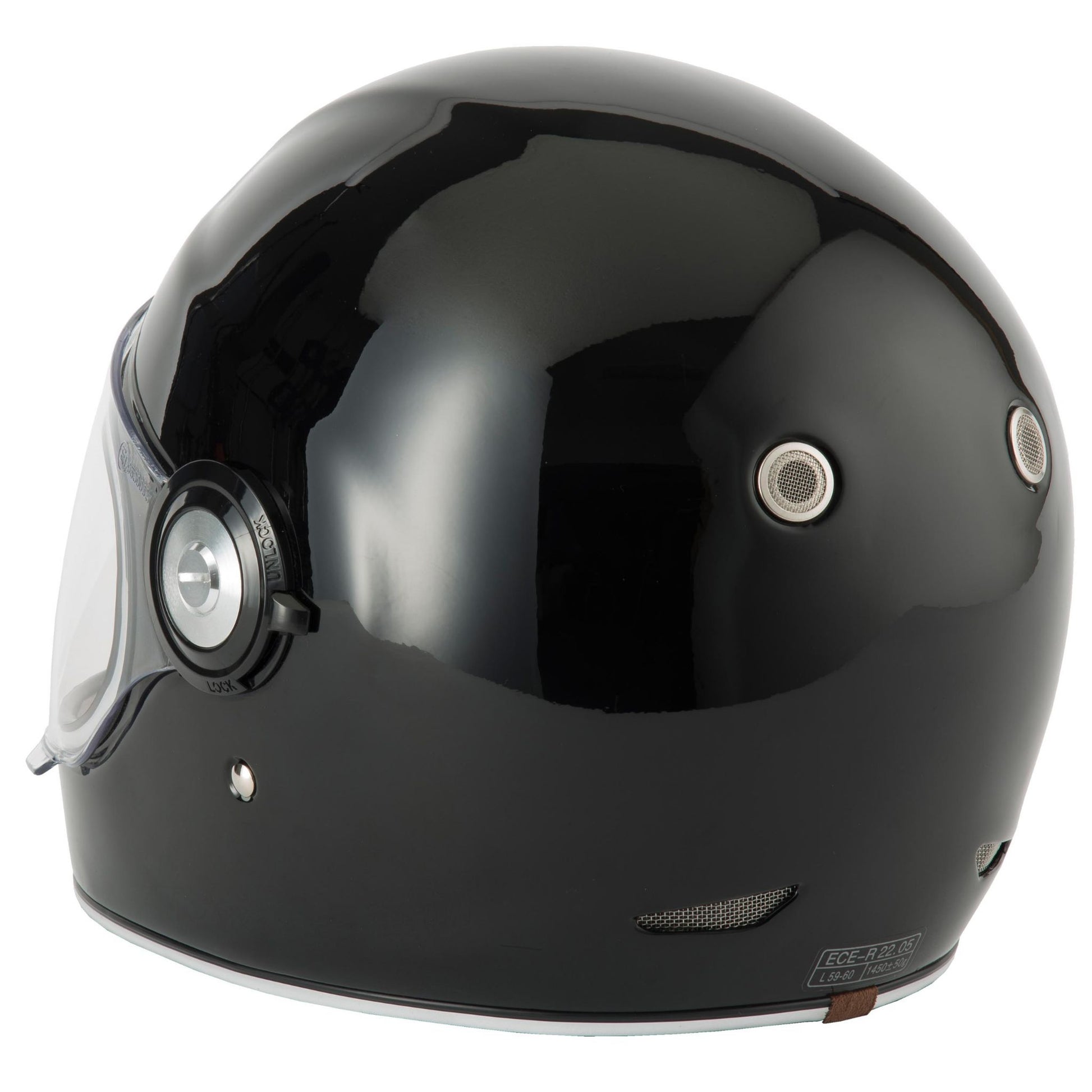VCAN V135 FIBERGLASS FULL FACE RETRO HELMET - GLOSS BLACK