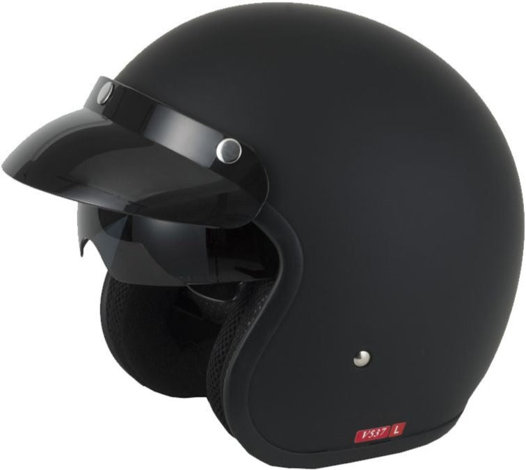 VCAN V537 OPEN FACE JET HELMET - MATT BLACK