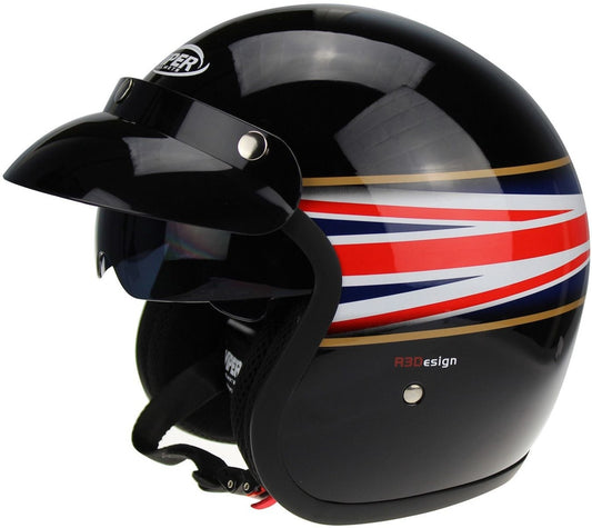 VIPER RSV06 OPEN FACE HELMET - BLACK - UNION JACK