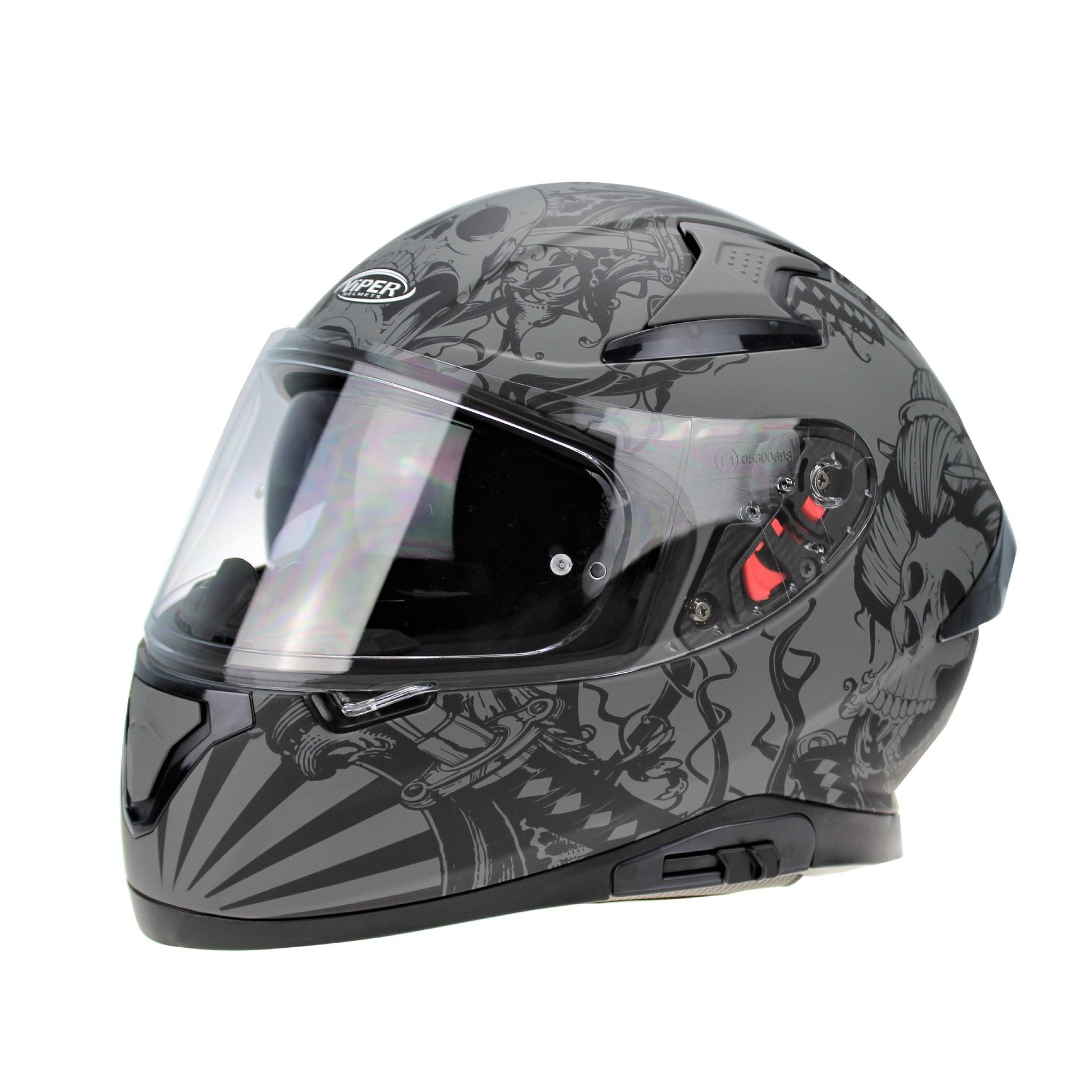 VIPER V95 FULL FACE HELMET-SKULL MATT GREY