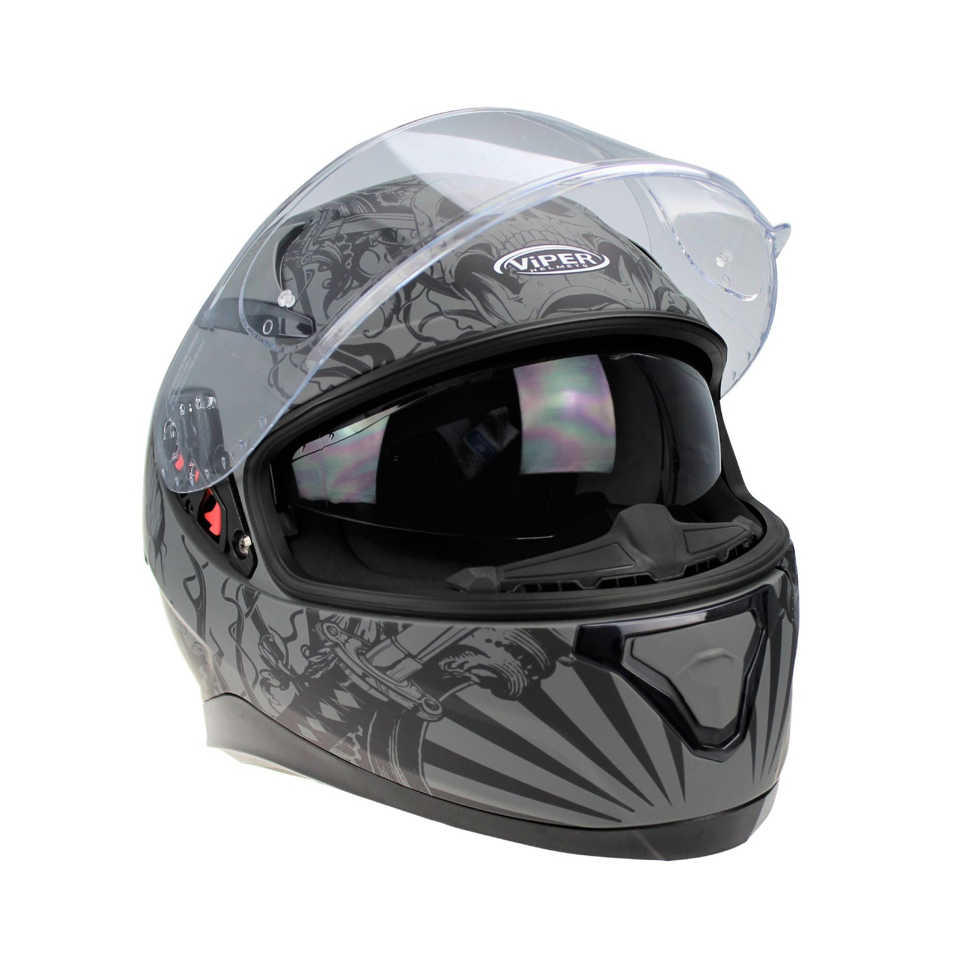 VIPER V95 FULL FACE HELMET-SKULL MATT GREY