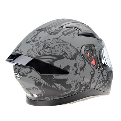 VIPER V95 FULL FACE HELMET-SKULL MATT GREY