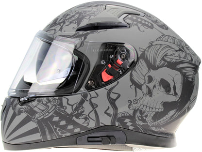VIPER V95 FULL FACE HELMET-SKULL MATT GREY