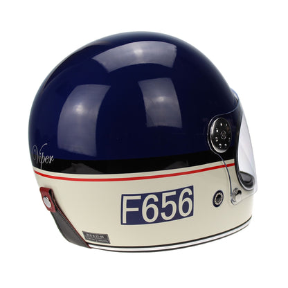 VPR.303 F656 FIBERGLASS FULL FACE RETRO HELMET - BLUE / CREAM