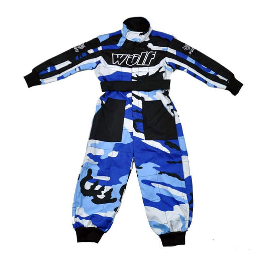 WULFSPORT KIDS MOTOCROSS KART SUIT - CAMO BLUE