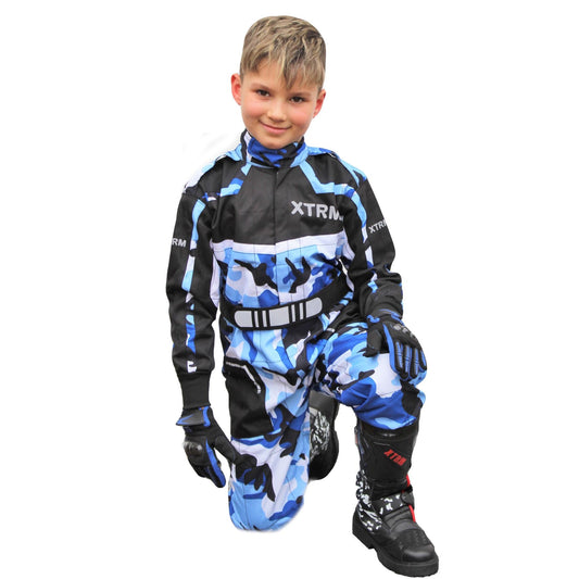 XTRM KIDS MOTOCROSS KART SUIT - CAMO BLUE