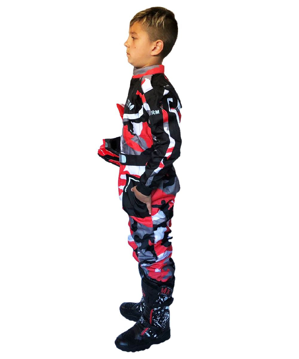 XTRM KIDS MOTOCROSS KART SUIT - CAMO RED