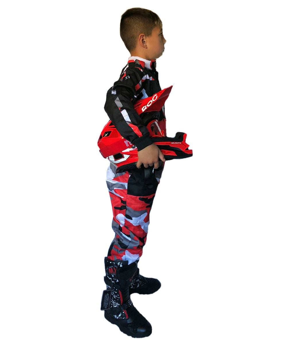 XTRM KIDS MOTOCROSS KART SUIT - CAMO RED